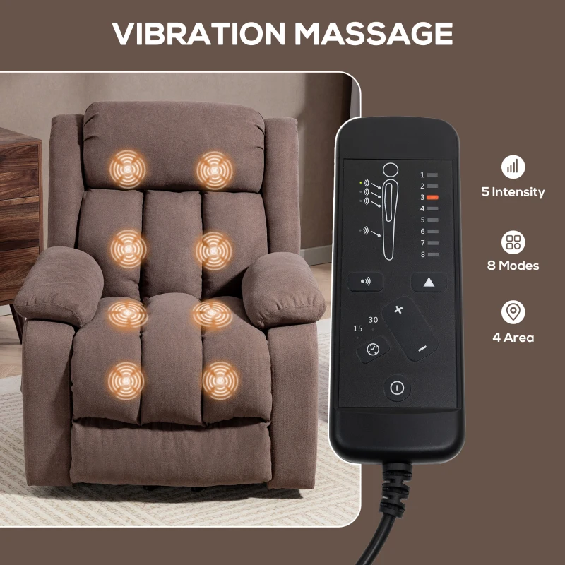 HOMCOM Power Lift Recliner Chair with Vibration Massage, Lift Chair for Elderly with Footrest, Remote, Side Pocket, Dark Brown