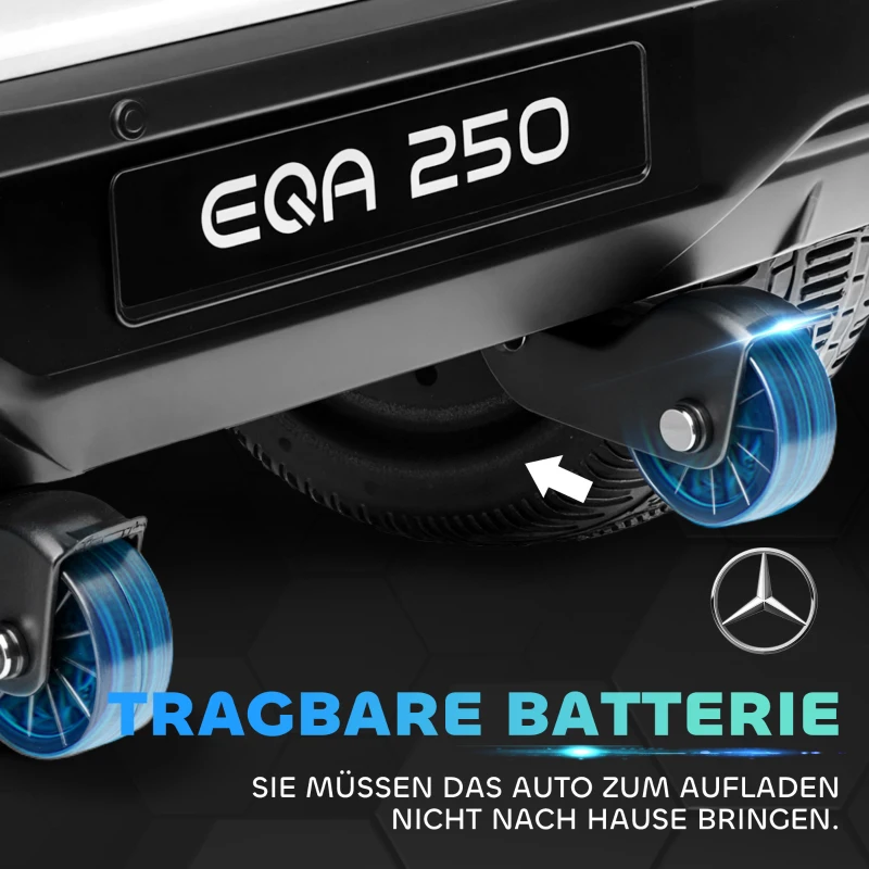 HOMCOM Elektro Kinderauto, lizenzierter Mercedes-Benz EQA, 3-8 km/h, Musik, Scheinwerfer, Hupe, Fernsteuerung, weiß