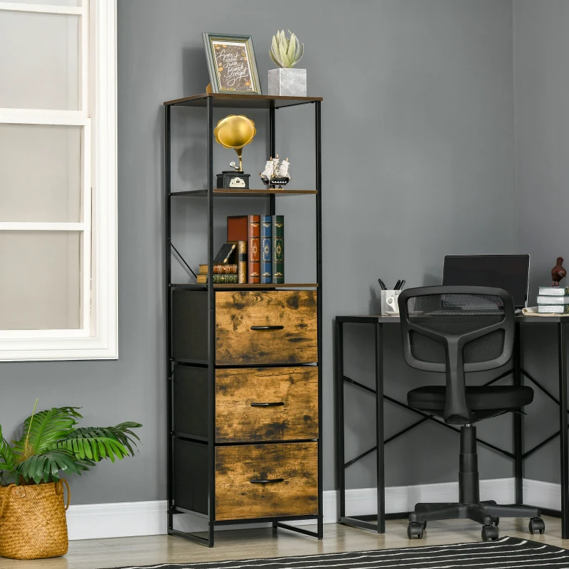 HOMCOM Meuble de rangement avec étagères et 3 tiroirs en tissu pliables amovibles, style industriel, dim. 44L x 40l x 155H cm