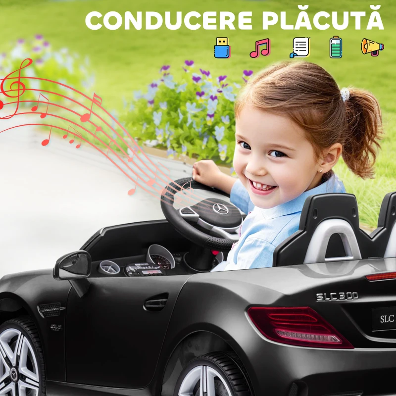 AIYAPLAY Mașină Electrică pentru Copii cu Licență Mercedes SLC 300, Telecomandă, din PP și Metal, 107x62.5x44 cm, Neagră(m-6)