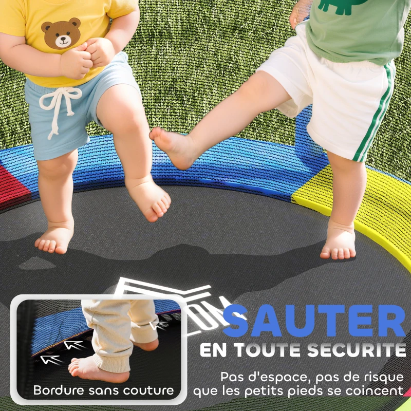 HOMCOM Trampoline pour enfant filet de sécurité porte zippée 6 poteaux rembourrés charge max. 45 kg Ø 1,40 x 1,90H m multicolore