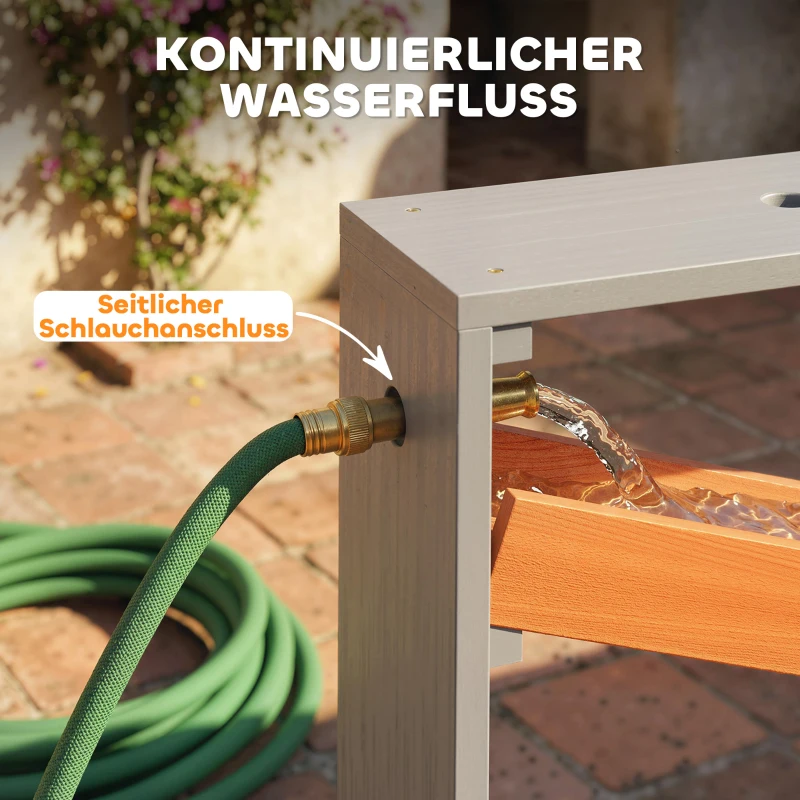AIYAPLAY Sand Wasserspieltisch, Holz Wassertisch, Matschtisch mit Wasserbahn, 2 Becken Sandkastentisch für 3-8 Jahre Kinder Grau