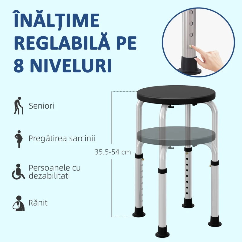 Homcom Scaun Dus – Reglabil, Antialunecare, Alb