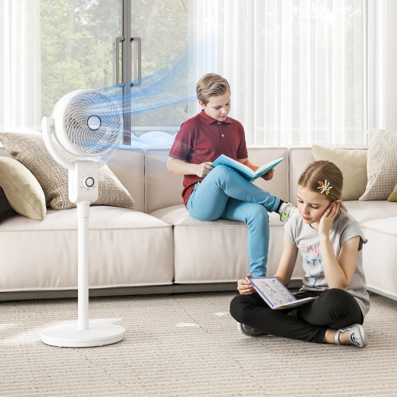 HOMCOM Pedestal Air Circulation Fan with Oscillating, White