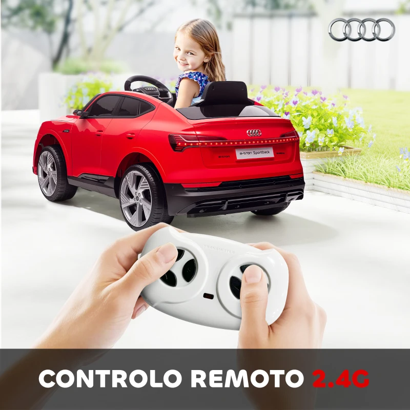 HOMCOM Carro Elétrico Audi E-Tron 12V para Crianças acima de 3 Anos com Controle Remoto Faróis Buzina Música MP3 TF USB e Abertura da Porta 3-8km/h 108x60x47cm Vermelho