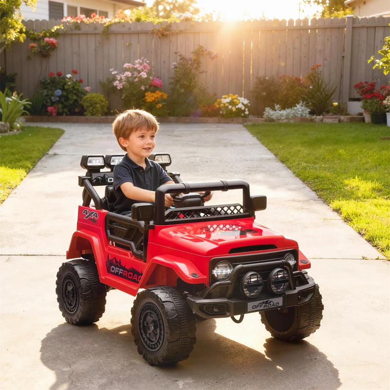AIYAPLAY Fuoristrada per Bambini con Fanali, Clacson, Cintura e Telecomando, in PP e Metallo, 99x66x68.5 cm, Rosso