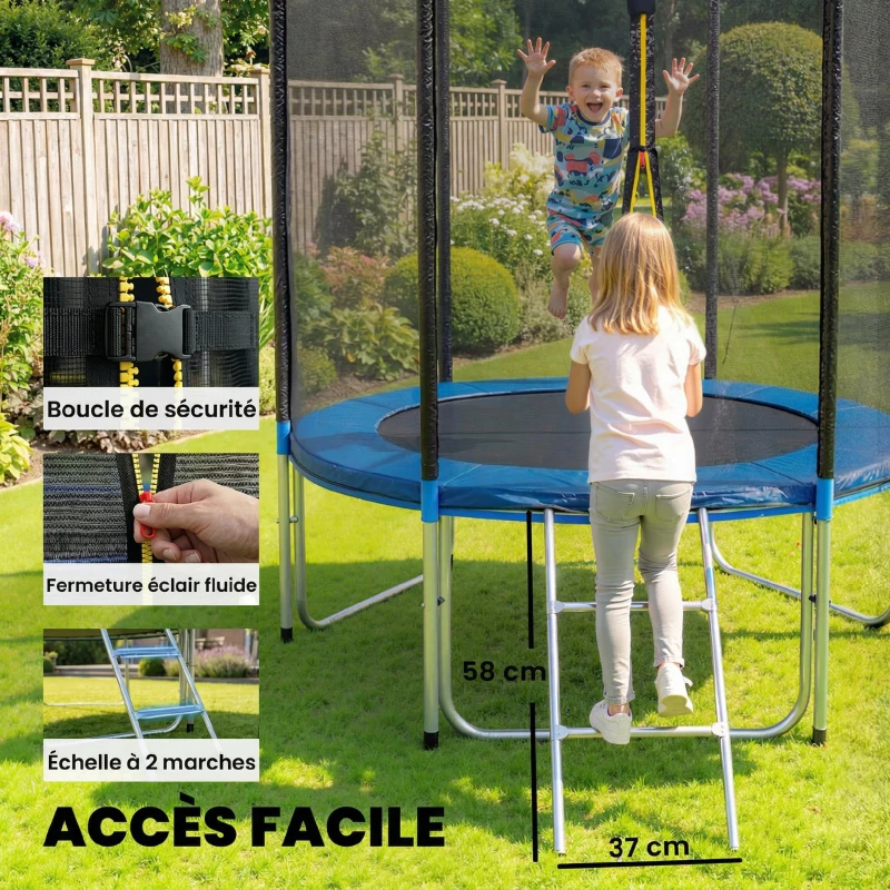 SPORTNOW Trampoline Extérieur Trampoline de Jardin Enfants et Adultes 6 Poteaux au Sol  Charge 80kg 36 Ressorts Ø183cm Bleu
