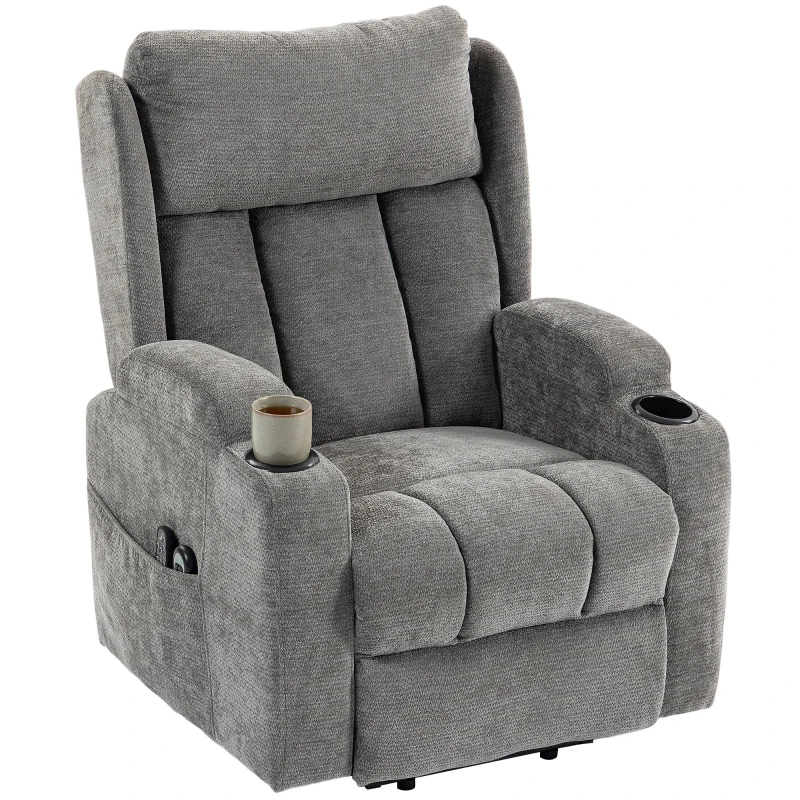 HOMCOM Power Lift Recliner Chair with Vibration Massage and Heat, Chenille Riser and Recliner Armchair for Elderly, Grey