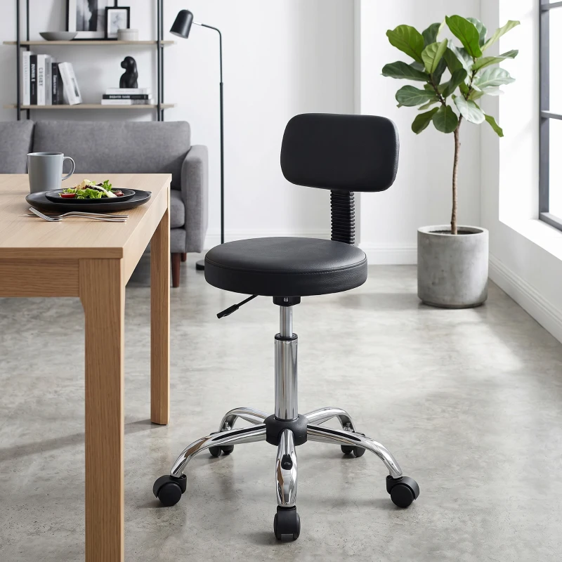 HOMCOM Sgabello Regolabile Girevole con Schienale e Seduta Imbottiti, Capacità 120 kg, 46x51x78-93 cm, Nero