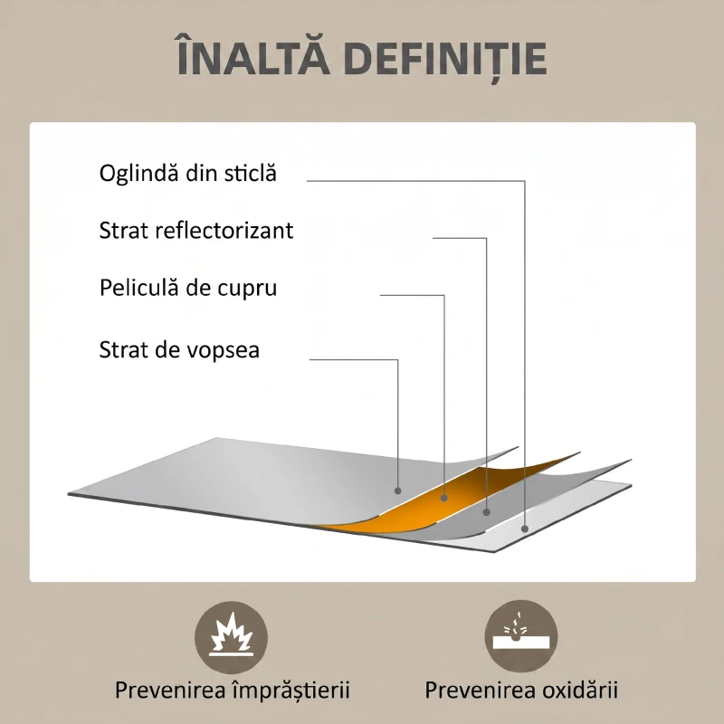 HOMCOM Oglindă de Perete din Sticlă și MDF, 50x70 cm, Culoare Lemn