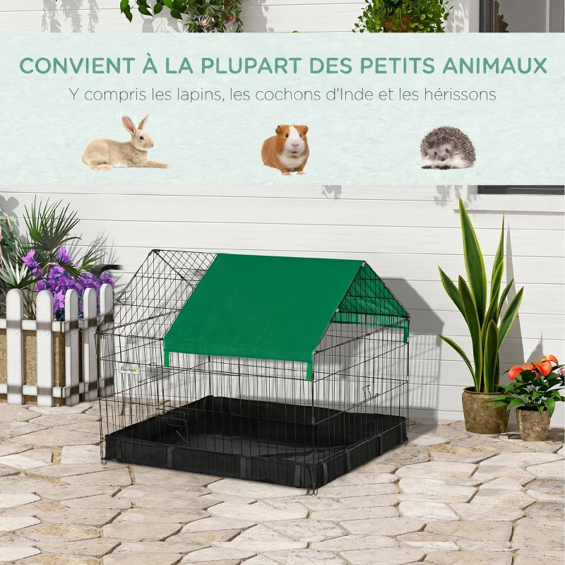 PawHut Cage enclos lapins petits animaux rongeurs Intérieur ou Extérieurs avec bache Protection Inclus - 90 x 75 x 75 cm