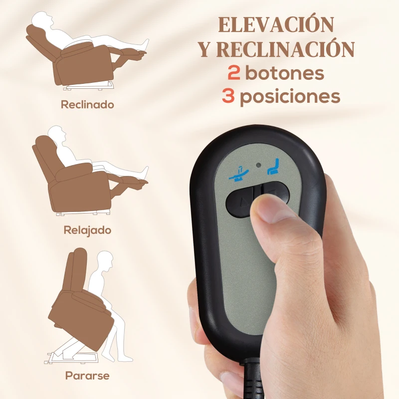 HOMCOM Sillón Relax Reclinable Eléctrico Levanta Personas con Masaje Vibratorio y Calor Control Remoto Reposapiés Marrón