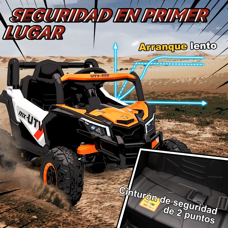 AIYAPLAY Coche Eléctrico para Niños UTV 12V con 2 Motores Control Remoto Velocidad hasta 7 km/h Sistema de Suspensión Naranja