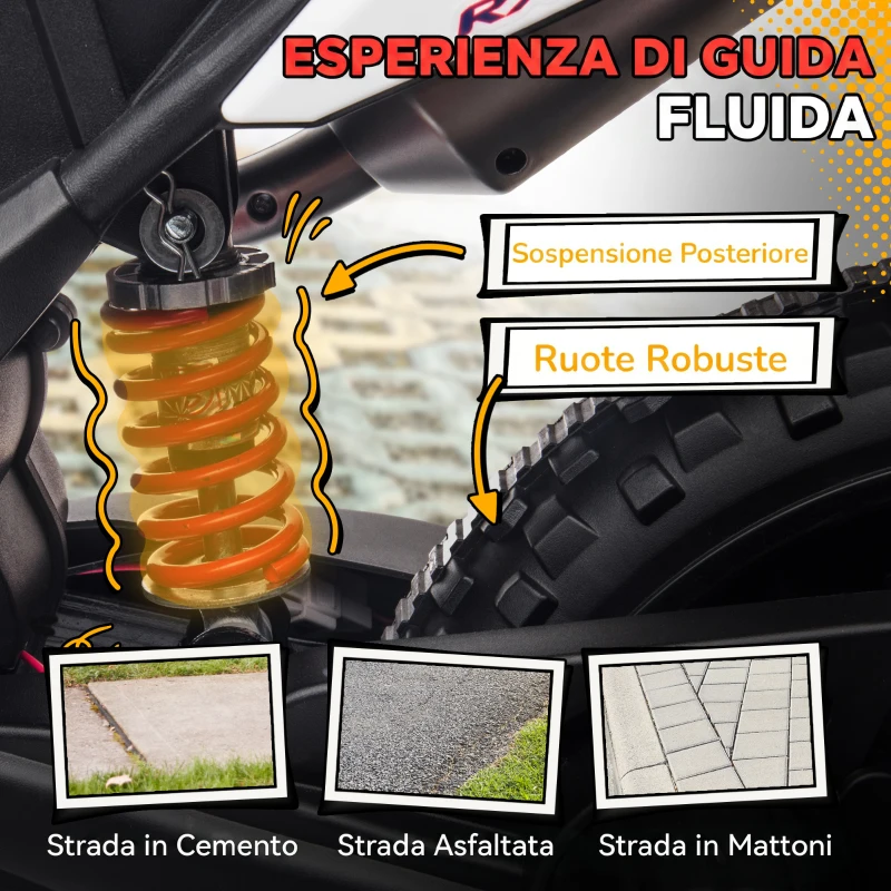 AIYAPLAY Moto Elettrica per Bambini da 37-96 Mesi con 12V Doppi Motori e Rotelle Rimovibili, Capacità 30kg, Bianco