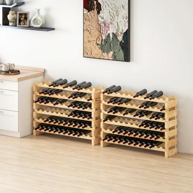 HOMCOM Six-Tier, 72 Bottle Wooden Wine Rack Set of 2 - Natural