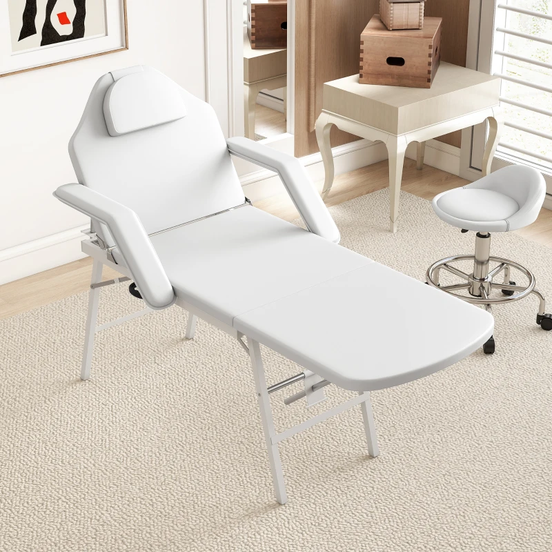 HOMCOM Camilla Masaje Plegable Portátil de 3 Zonas con Respaldo Ajustable Reposacabezas Reposabrazos 182x82x68 cm Blanco