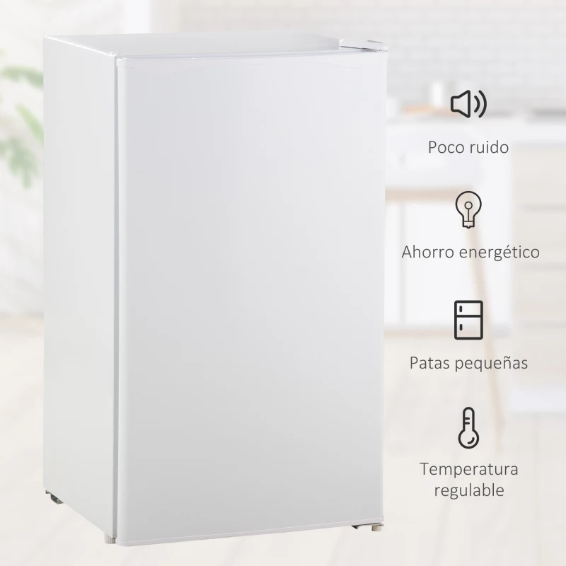 HOMCOM Mini Nevera Silenciosa 91L Clase E Frigorífico Pequeño Nevera Pequeña Bajo Encimera con Temperatura Regulable 5 Niveles