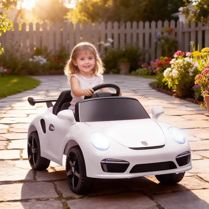 AIYAPLAY Coche Eléctrico para Niños con Licencia RUF CTR 3 Clubsport Mando a Distancia Motor Doble Ruedas Auxiliares Blanco