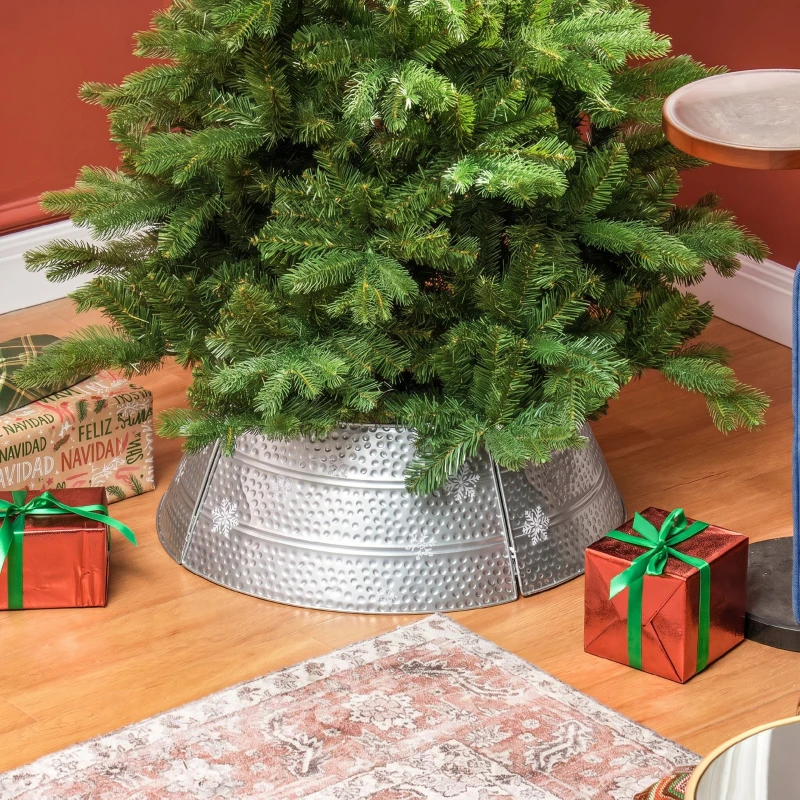 HOMCOM Falda para Árbol de Navidad de Metal Impermeable Decoración para para Fiestas Hogar 66x66x23 cm Plateado