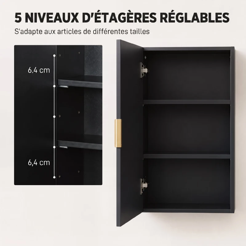 kleankin Armoire murale de salle de bain, armoire à pharmacie murale meuble de rangement avec étagère réglable