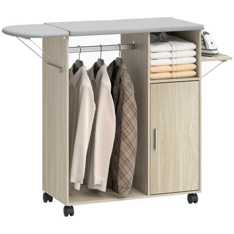 HOMCOM, Dulap cu Masă, 3 rafturi cubice și suport, din Material Textil cu Aspect de In,127x42.5x99 cm, Multicolor