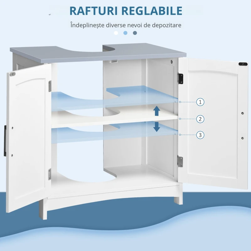 kleankin Mobilier Sub Lavoar Baie cu 2 Usi din MDF, 60x33x60cm, Gri si Alb