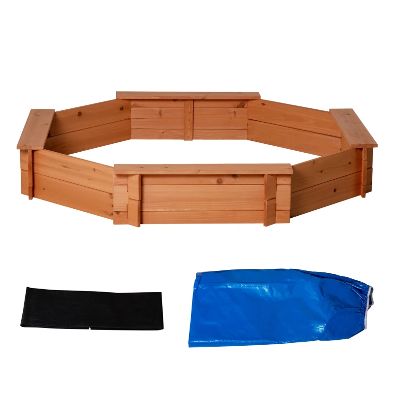 Outsunny Caixa de Areia de Madeira para Crianças Caixa de Areia Infantil com Cobertura de Poliéster 139,5x139,5x21,5 cm Vermelho e Azul