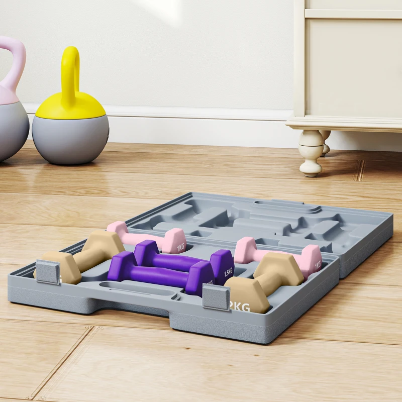HOMCOM Set di Manubri Pesi Fitness da 9 kg con Impugnatura Antiscivolo e Valigetta, Multicolore