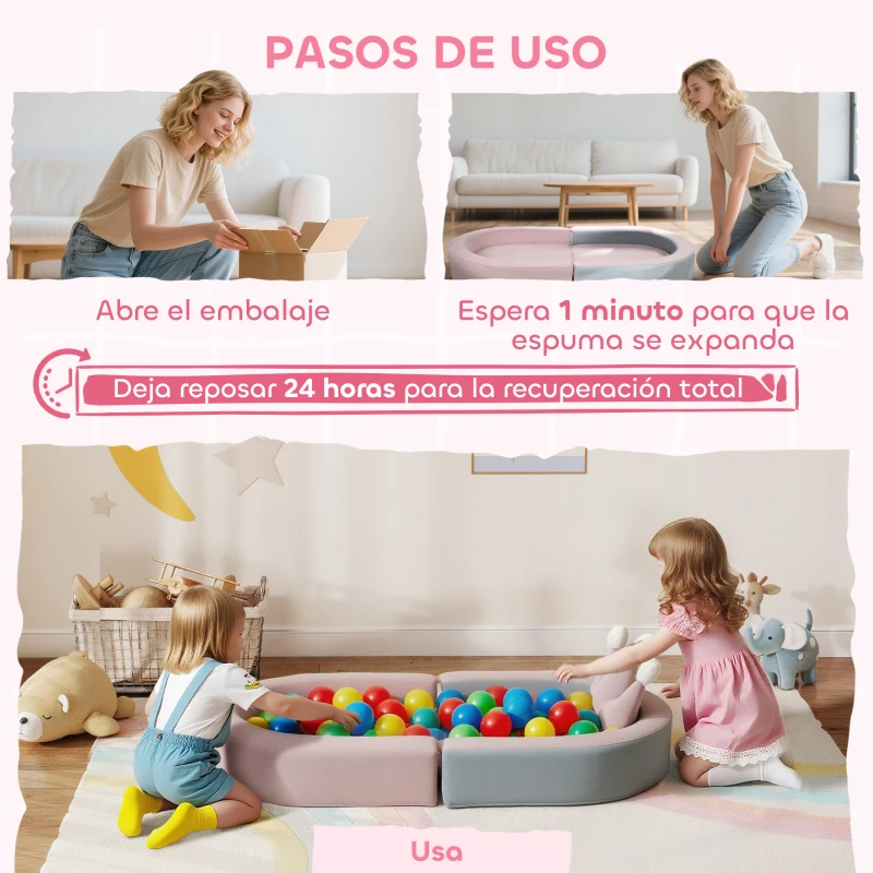 AIYAPLAY Sofá Infantil Convertible en Cama y Zona de Juego con Cojín de Corona 116x61x14 cm Rosa y Azul Grisáceo