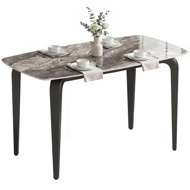 HOMCOM Table à manger rectangulaire pour 4 personnes, 130 x 70 x 75 cm, table de cuisine avec plateau en pierre frittée, marron