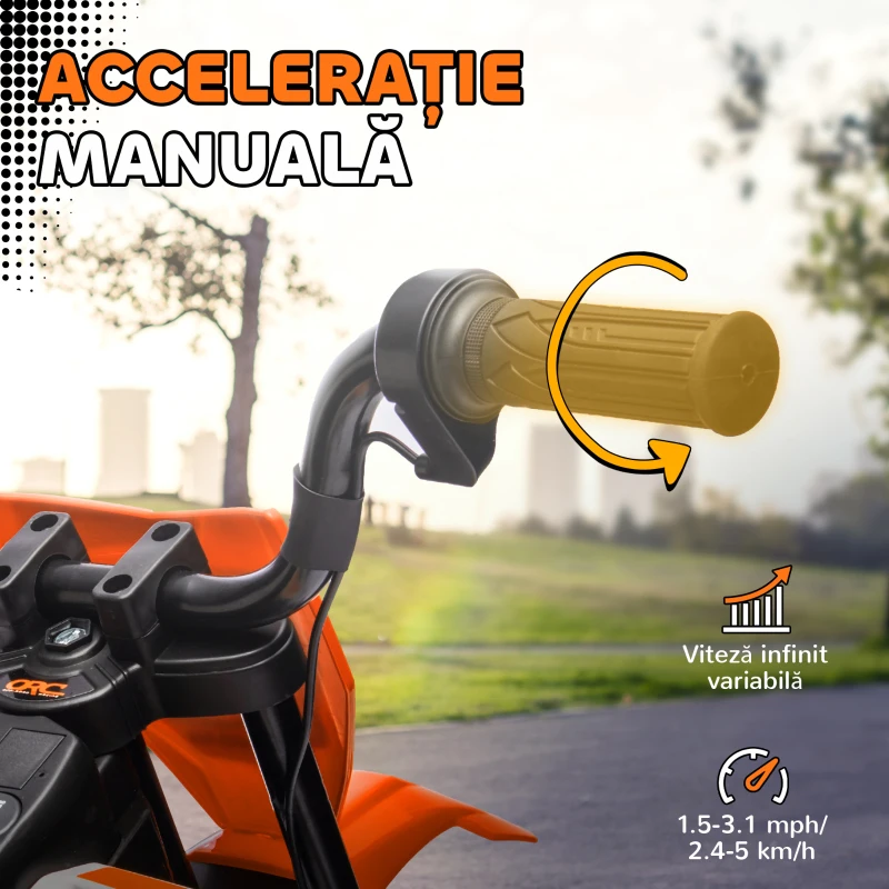AIYAPLAY Motocicletă Electrică pentru Copii cu Roți Ajutătoare Detașabile, Suspensii, Sunete și Indicator de Încărcare, Portocalie