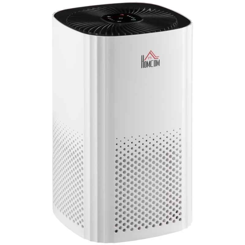 HOMCOM Purificador de Aire con Filtro HEPA de 3 Capas CADR 225 m³/h hasta 24 m² 22,7x22,7x36 cm Blanco