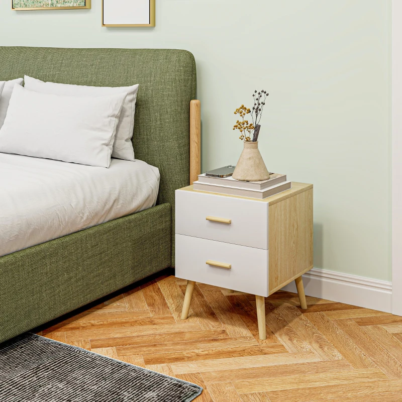 HOMCOM Comodino con 2 Cassetti in Legno in Stile Scandinavo, 40x40x50 cm, Rovere