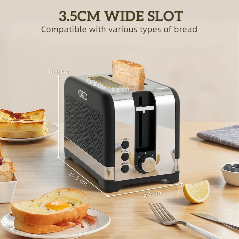 HOMCOM Sleek Textured Kettle and Toaster Set - Black