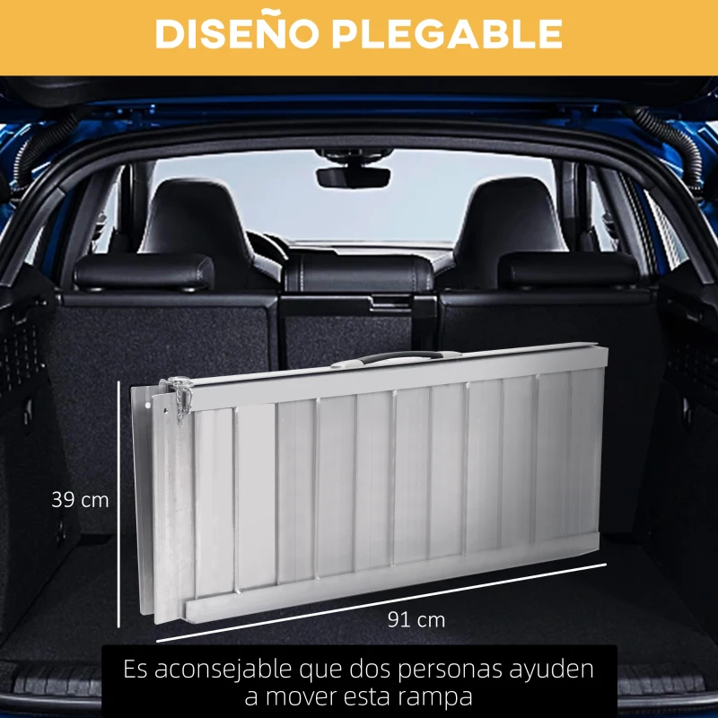 HOMCOM Rampa para Sillas de Ruedas Plegable 91 cm Carga 270 kg Rampa Portátil de Aluminio con Bordes de Seguridad Plata