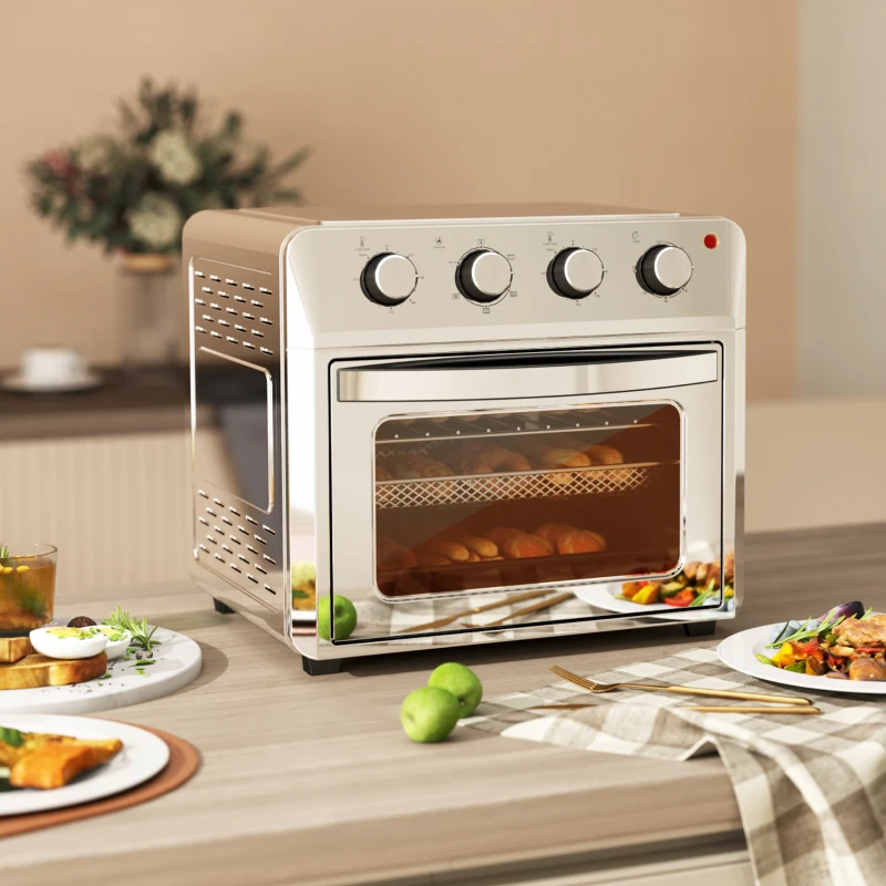HOMCOM Minibackofen mit Umluft, Heißluftfritteuse, 6 Heizmodi, Timer, Zubehör, 24L, Silber