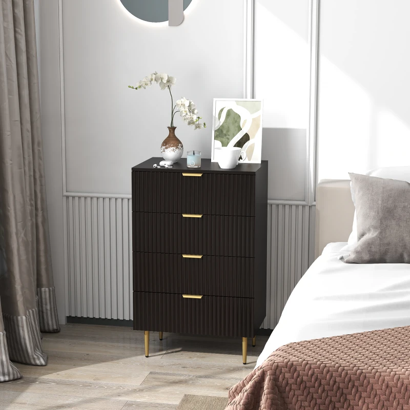 HOMCOM Commode 4 tiroirs commode chambre meuble de rangement moderne avec poignées et pieds dorés, dim. 60 x 40 x 96 cm, noir
