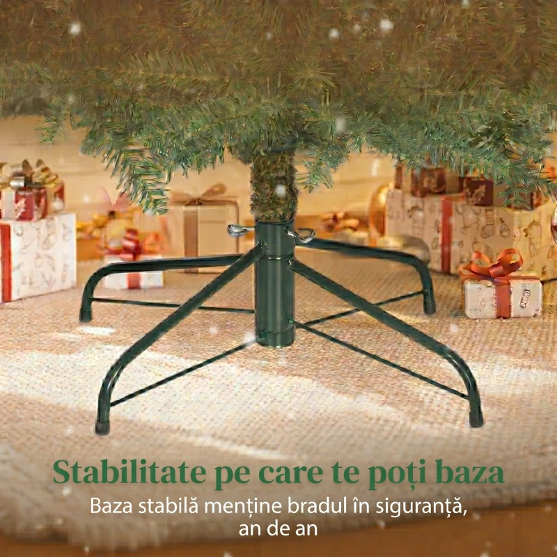 HOMCOM Brad Artificial de Crăciun de 180 cm cu Ramuri pe Balama și Bază Metalică Pliabilă, Verde