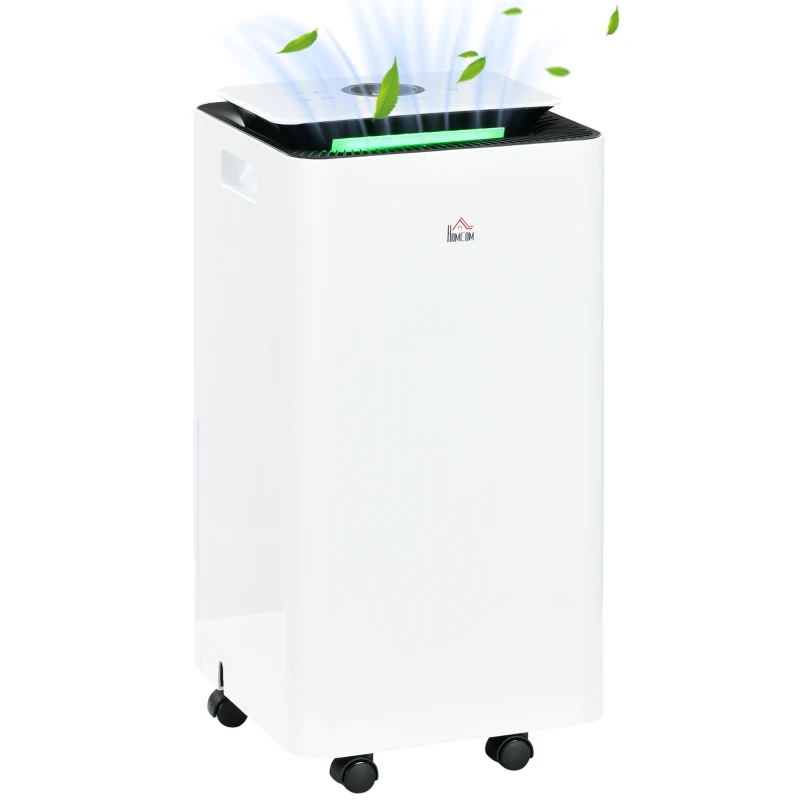 HOMCOM Dezumidificator Portabil de 10L cu 5 Moduri, 2 Viteze, Timer 24h și Roți, 25x25x50.5cm, Alb