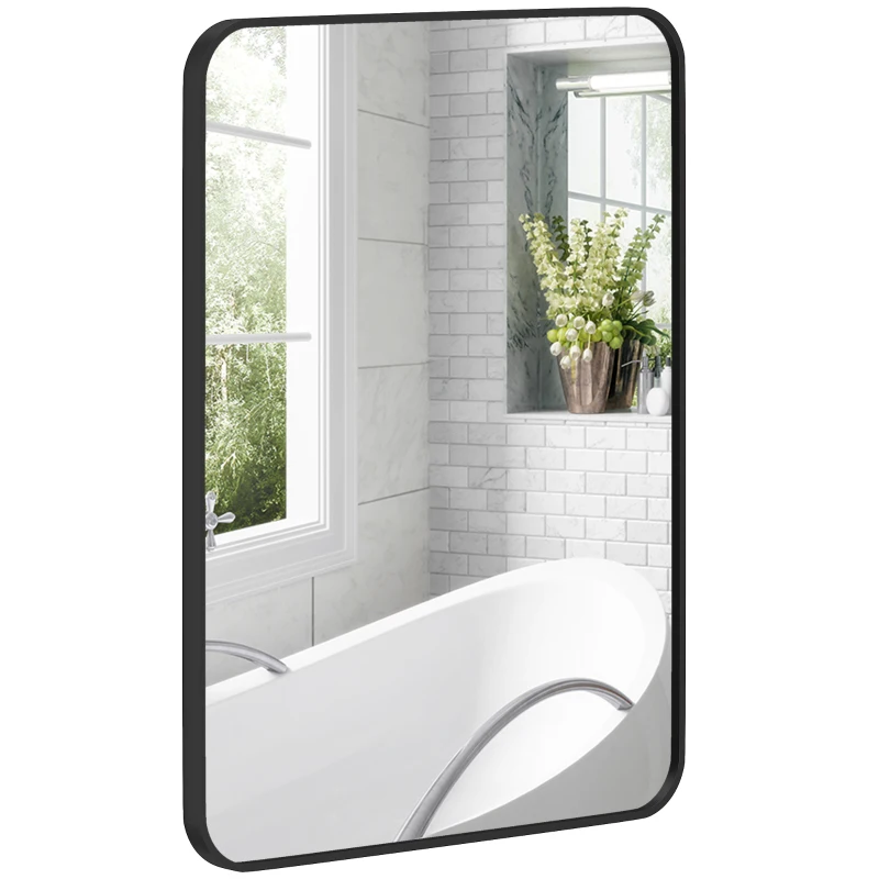 HOMCOM Oglindă baie cu ramă metalică și cârlig, 60x2,5x80 cm, negru