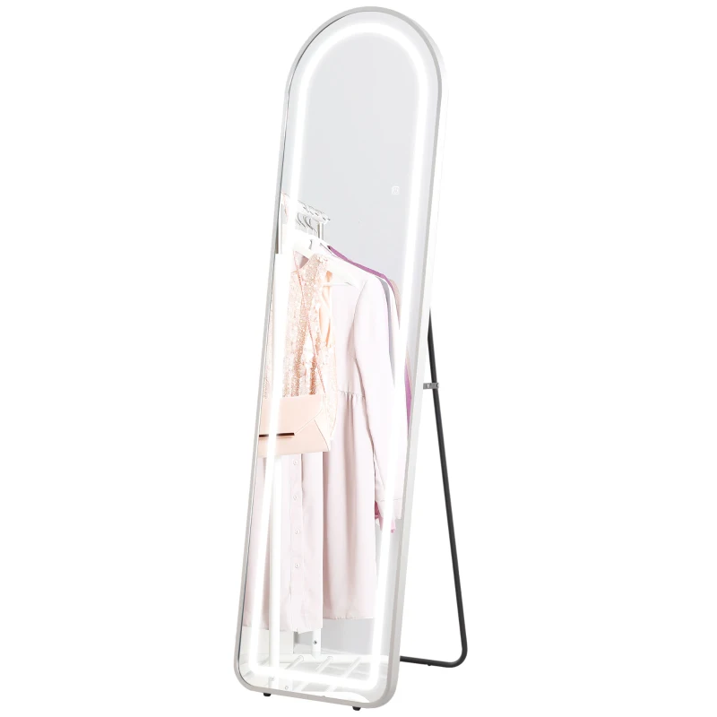 HOMCOM Miroir complet arqué miroir pleine longueur LED 3 couleurs lumière réglables fonction mémoire 150 x 40 cm argent