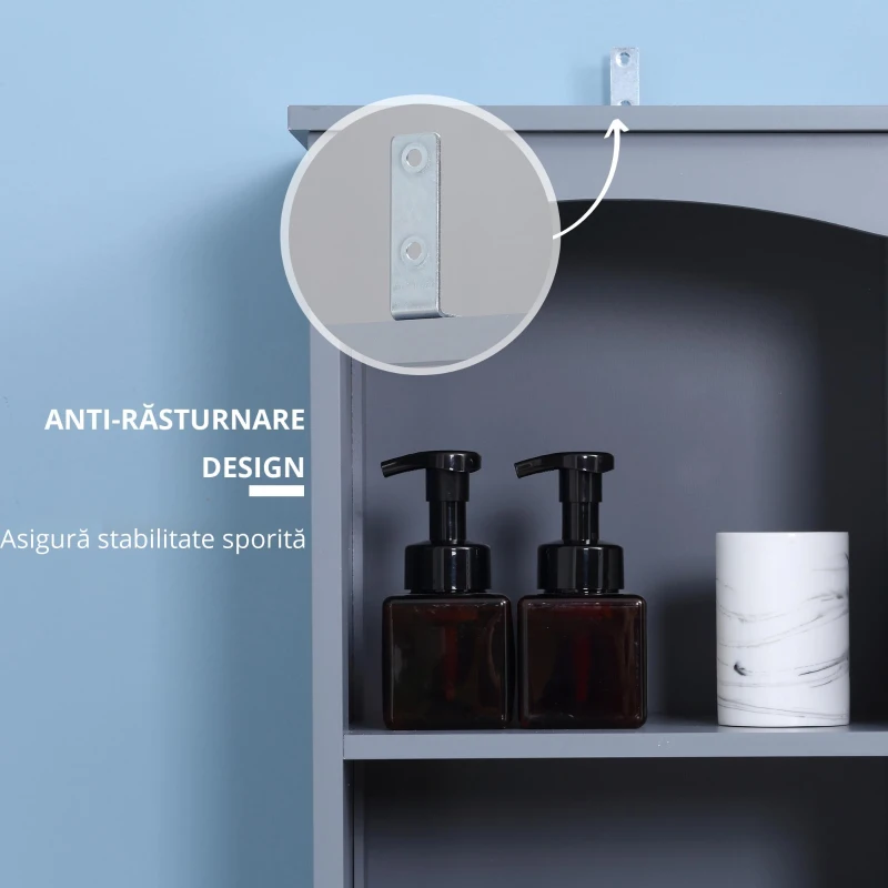 HOMCOM Dulap Înalt de Baie Îngust cu 1 Sertar și 3 Rafturi Deschise Stil Modern 34x24x170 cm Gri