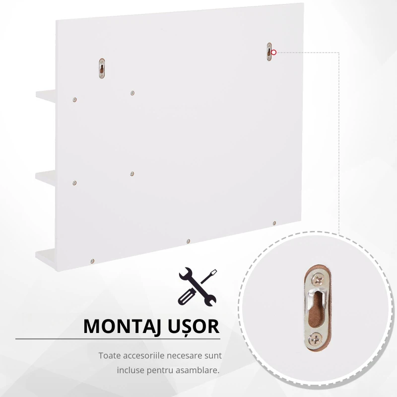 kleankin Mobilier Dulap Baie cu Oglinda si 3 Rafturi in MDF Alb 60 x 10 x 48cm