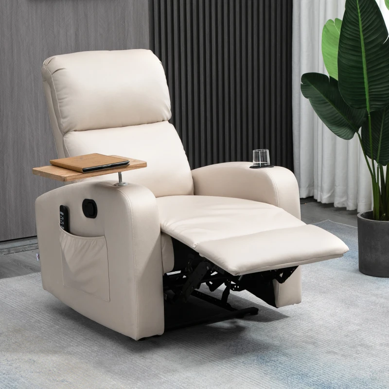 HOMCOM Sillón de Masaje con 4 Modos Vibración Reclinación 145° Mando a Distancia 77x93x105 cm Beige