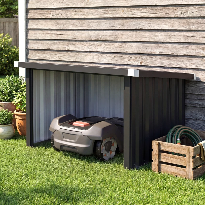Outsunny Abri Robot Tondeuse Garage pour Robot Tondeuse avec Toit incliné en acier galvanisé, 108 x 86 x 62,5 cm, gris foncé