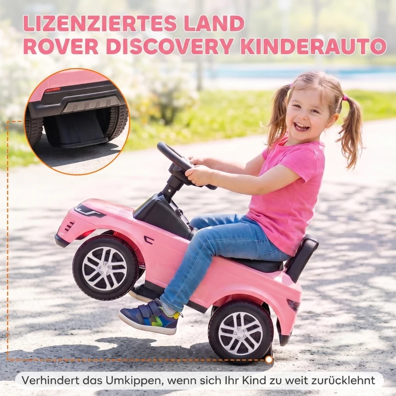 AIYAPLAY LAND ROVER DISCOVERY jeździk, jeździk z klaksonem i odgłosami silnika, schowek pod siedzeniem, 18-36 miesięcy, różowy