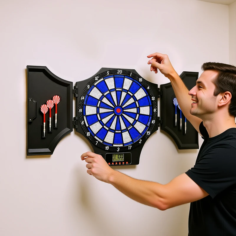 SPORTNOW Cible jeu de fléchettes électronique refermable 2 portes 31 jeux jusqu'à 8 joueurs affichage LCD haut-parleur noir