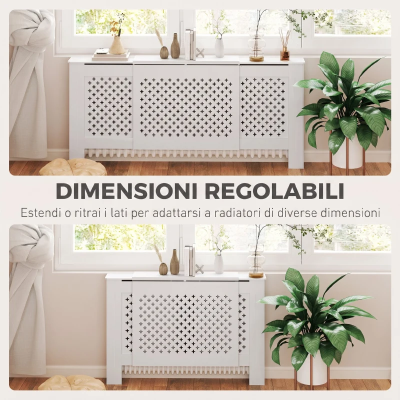 HOMCOM Copritermosifoni a Griglia Incrociata con Lunghezza Regolabile, 136-200x21.5x91.7 cm, Bianco