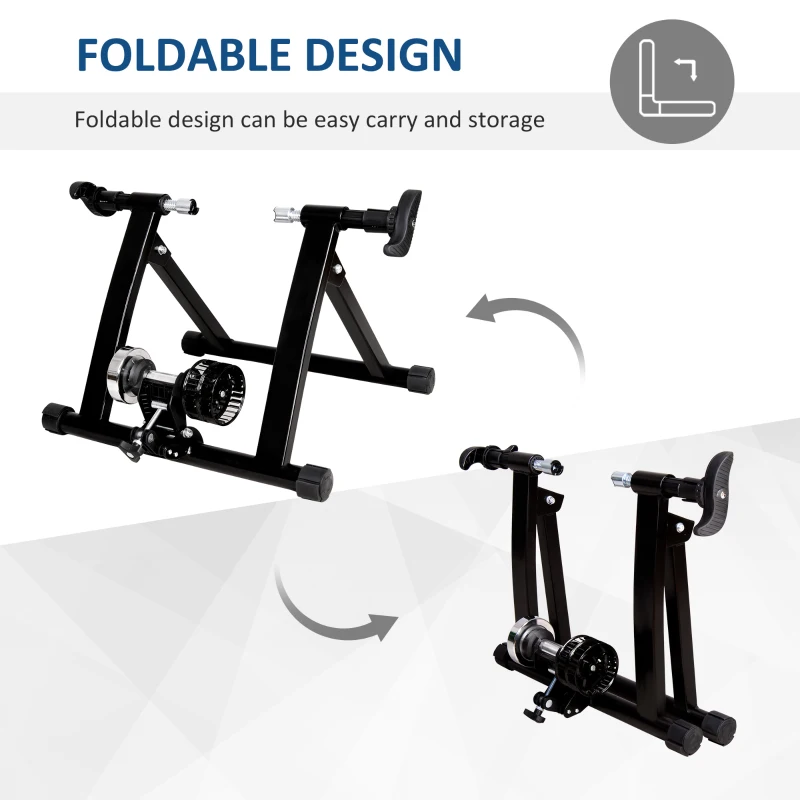 HOMCOM Deluxe Indoor Bicycle Trainer Stand Fan Fly Wind Wheel with Foldable Turbo Trainer & Noise Reduction Suitable for Tyres 26"-28" & 700C Wheel Road Bike - Black