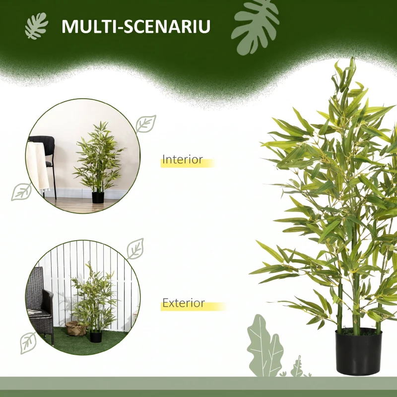 HOMCOM Plantă Artificială de Bambus Înaltă de 90 cm cu 504 Frunze din PEVA și PP Verde cu Ghiveci din Ciment Ø15x12.5 cm